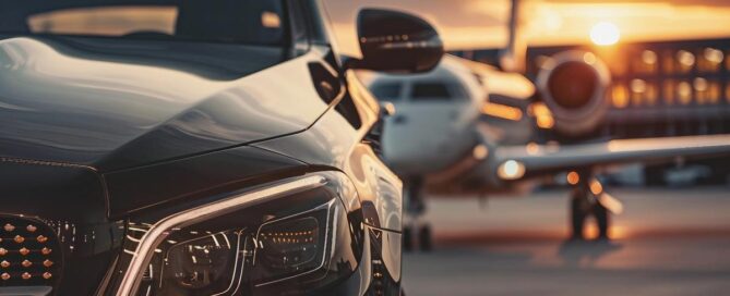 NCC Costa Smeralda transfer di lusso con auto privata vicino a jet privato a Olbia