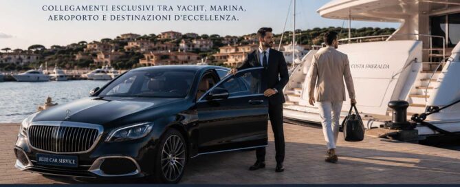 Luxury yacht transfer Costa Smeralda with private chauffeur service at marina