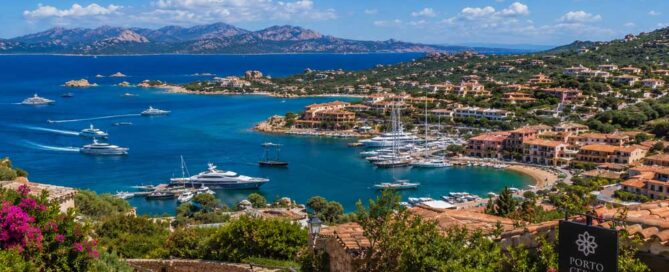 Panoramic view of Porto Cervo and exclusive destinations in Costa Smeralda, Sardinia