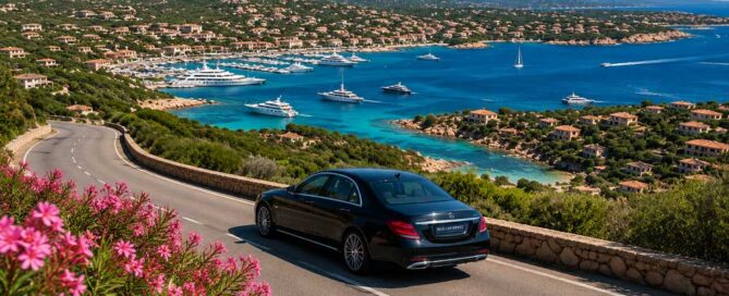 Luxury airport transfer from Olbia Airport to Porto Cervo along the Costa Smeralda coastline